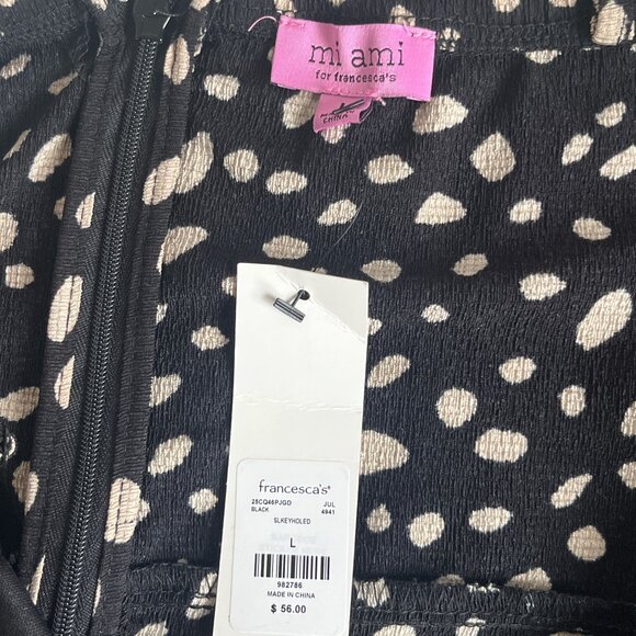 NWT Francesca’s Ridley Keyhole Midi Dress Black Tan Dot Print Size Large - Picture 7 of 9